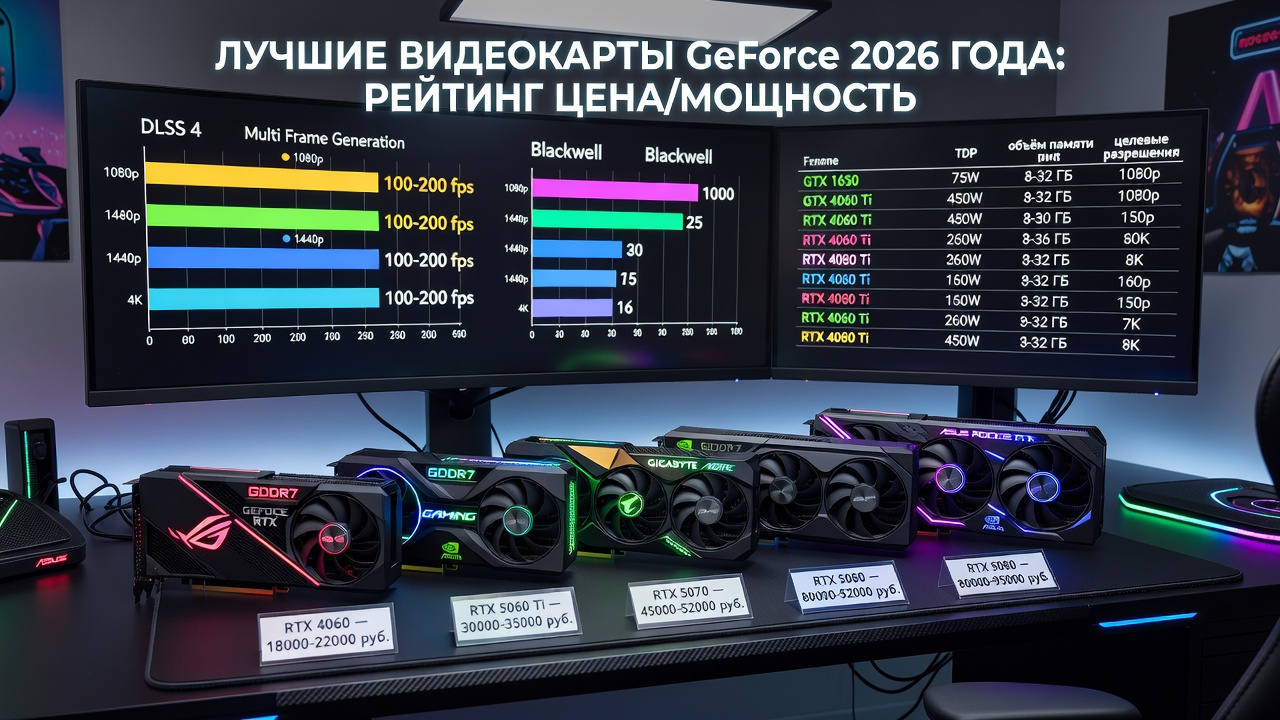 Лучшие видеокарты GeForce 2026 года: рейтинг цена/мощность