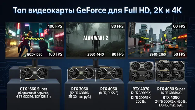 Топ видеокарты GeForce для Full HD, 2K и 4K